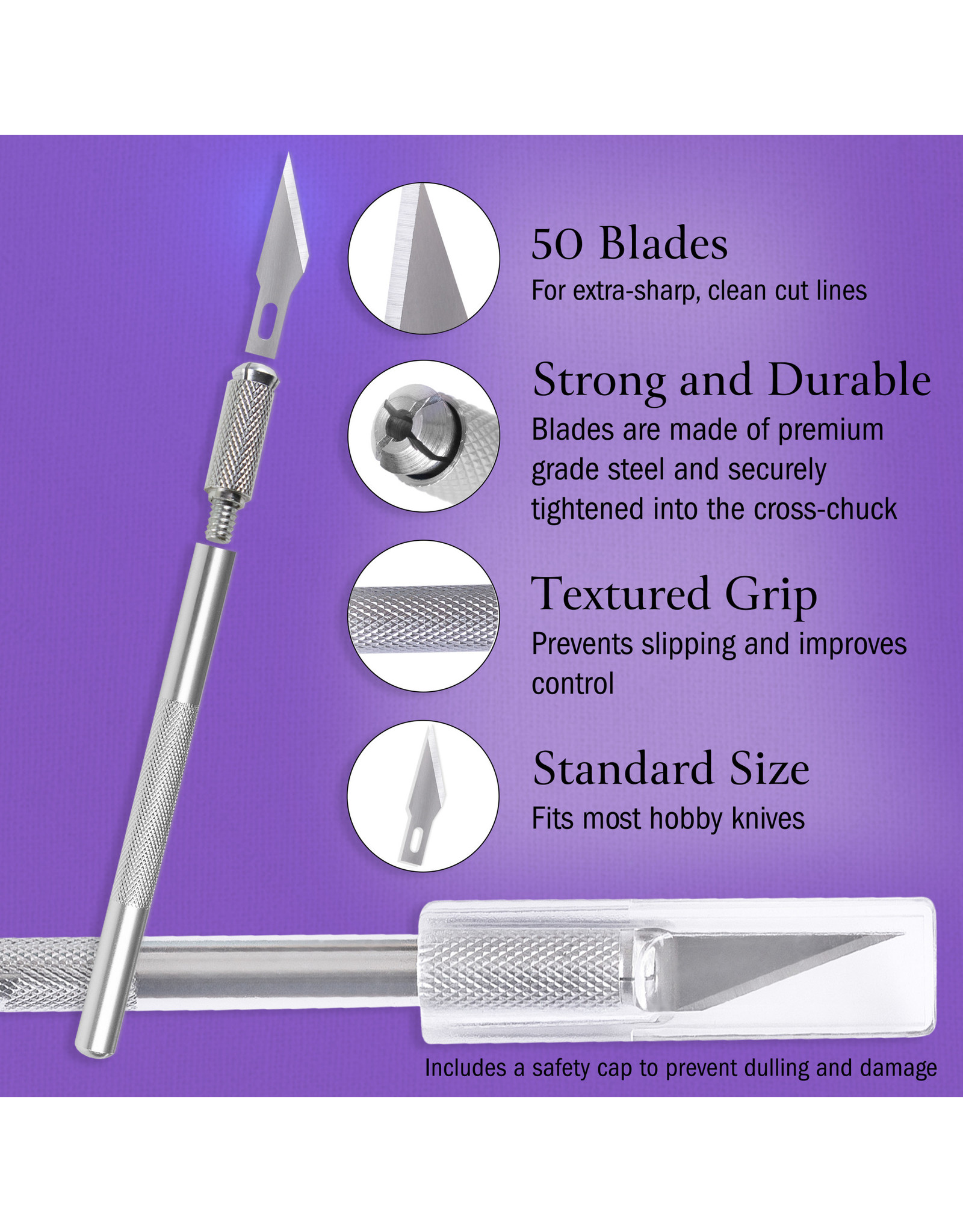 W.A. Portman WA Portman Hobby Knife Set - 2pc High-Grade Craft Knife Set with #11 50pc Extra Premium Steel Hobby Blades