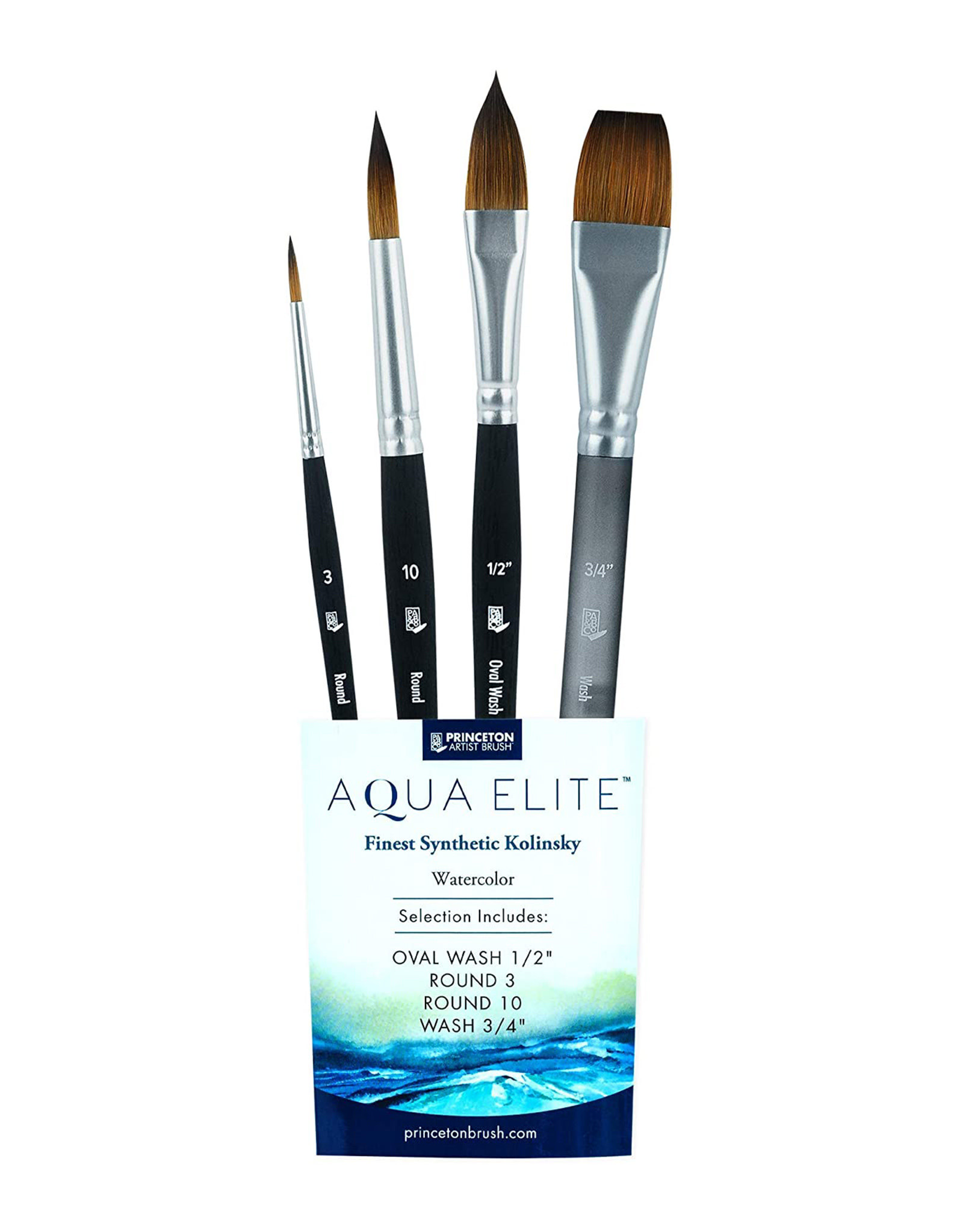 W.A. Portman Princeton Artist Brush Co Aqua Elite 4850 Series – 4pc Watercolor Brush Set – Synthetic Watercolor Brushes Professional Kolinsky Sable Brushes