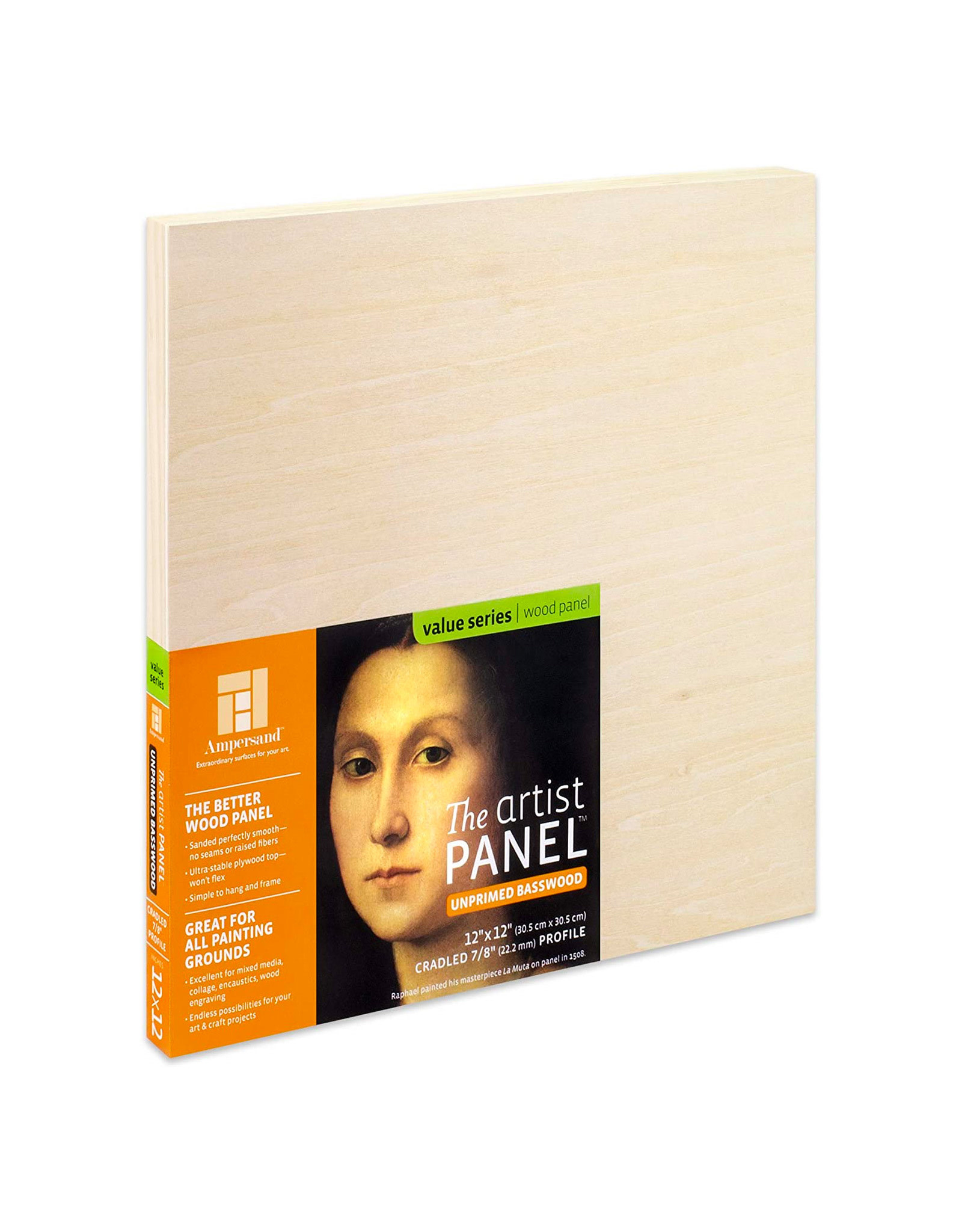 Ampersand Art Ampersand Unprimed Basswood 7/8'' Cradled 12" x 12"