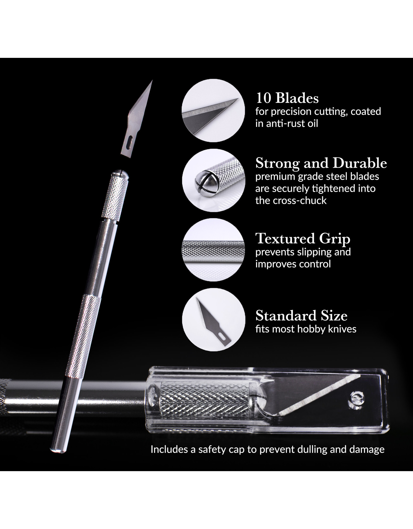 W.A. Portman WA Portman Hobby Knife Set - 1pc High-Grade Craft Knife Set with #11 10pc Extra Premium Steel Hobby Blades