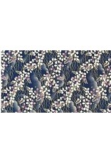 AITOH Aitoh Yuzenshi: Dark Blue with White and Purple Flowers, 18.75" x 25"