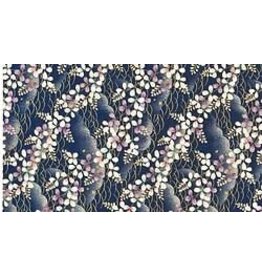 AITOH Aitoh Yuzenshi: Dark Blue with White and Purple Flowers, 18.75" x 25"
