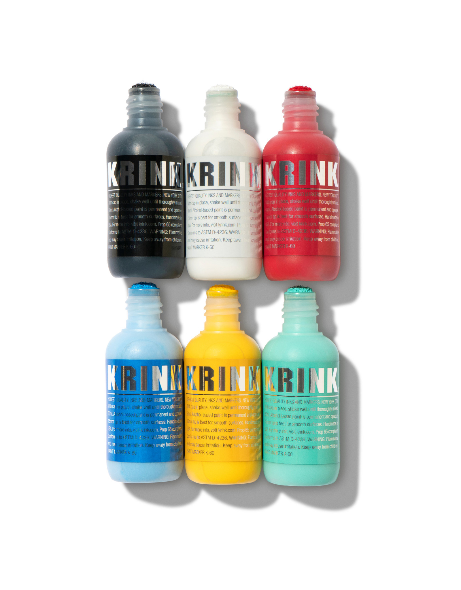 Krink Krink K-60 Paint Marker Set of 6 (Black, White, Red, Light Blue, Yellow, Green)