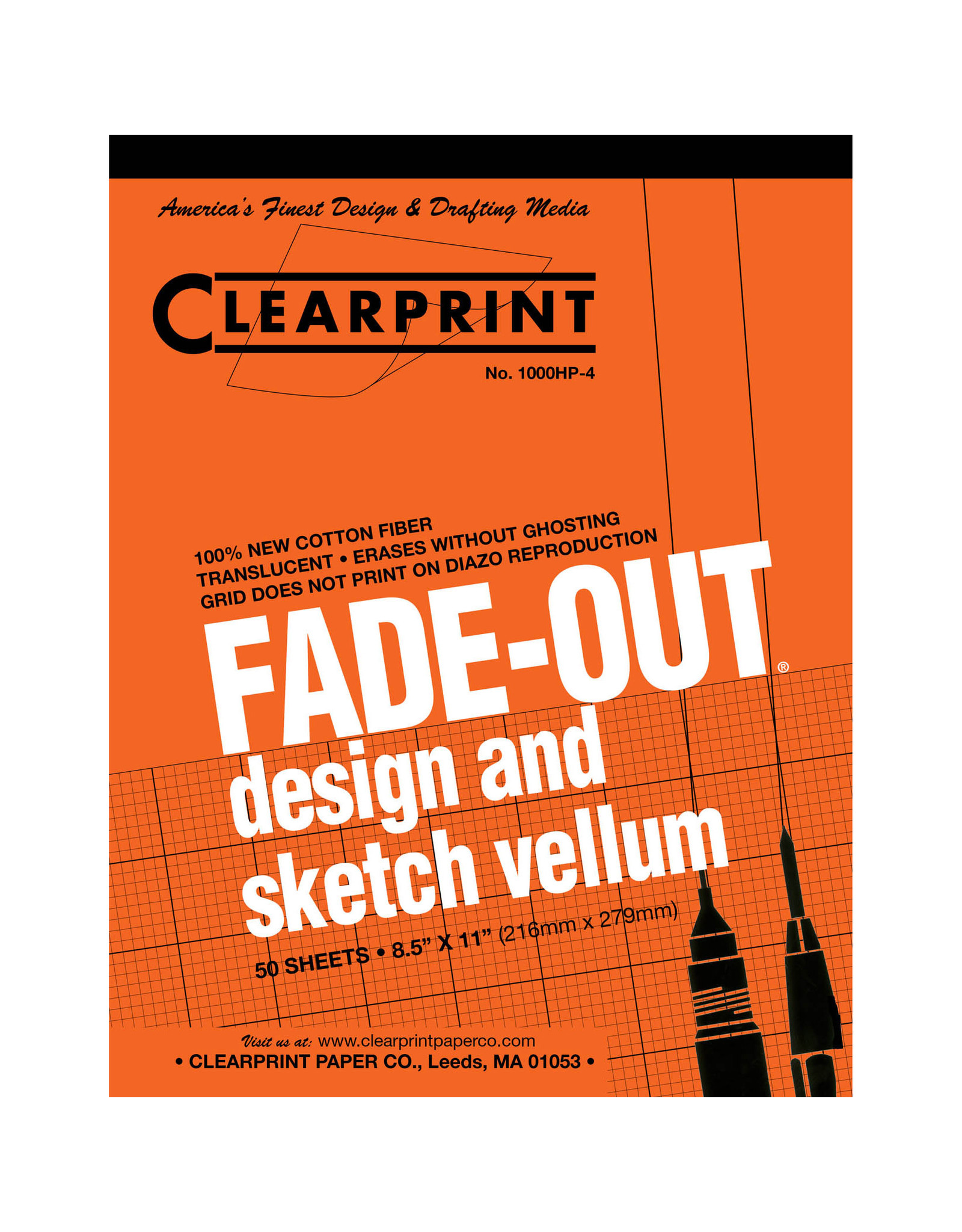 Clearprint Clearprint 1000H Fade-Out Design and Sketch Vellum 4x4 Grid 8.5x11 pack of 50 sheets
