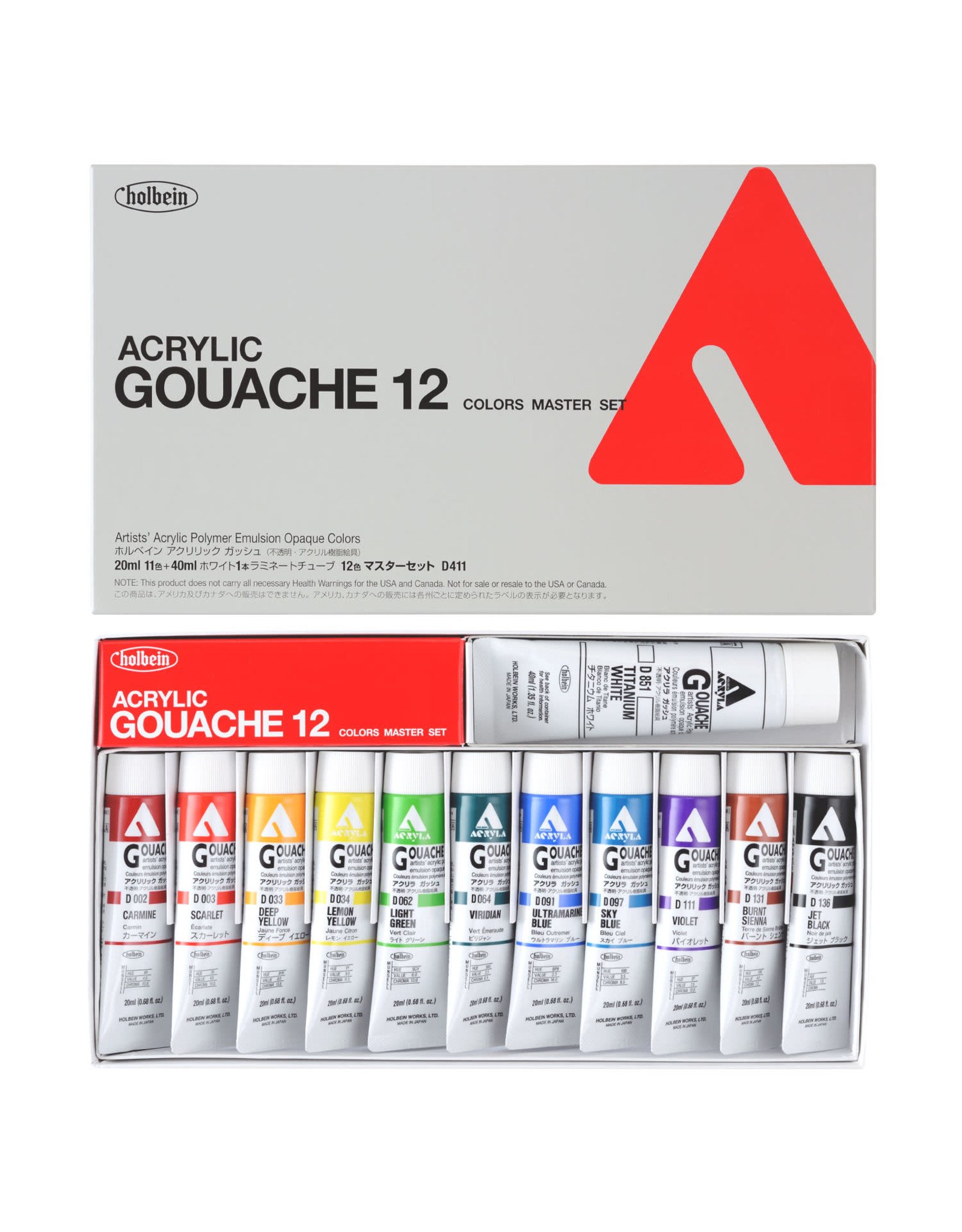 HOLBEIN Holbein Acryla Gouache, Master Set of 12 and 40ml White