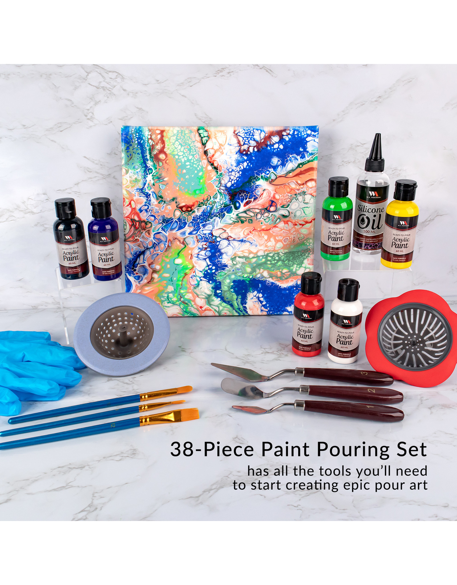 W.A. Portman WA Portman 38-PC Ready to Pour Acrylic Pouring Paint Set for Beginners & Professionals