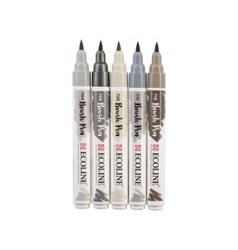 Royal Talens Ecoline Watercolour Brushpen, Grey Set of 5