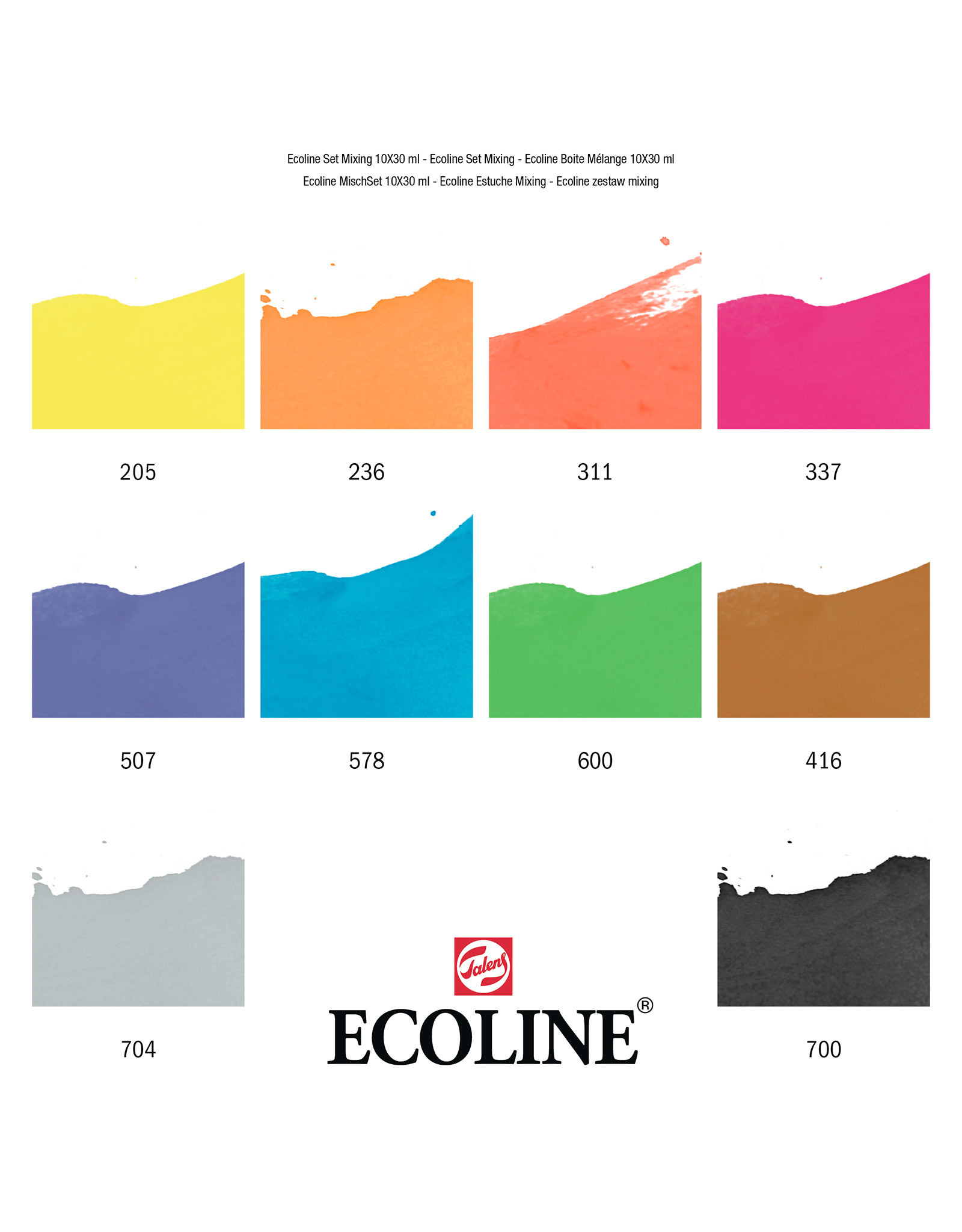 Royal Talens Ecoline Liquid Watercolors, Basic Pipette Set of 10