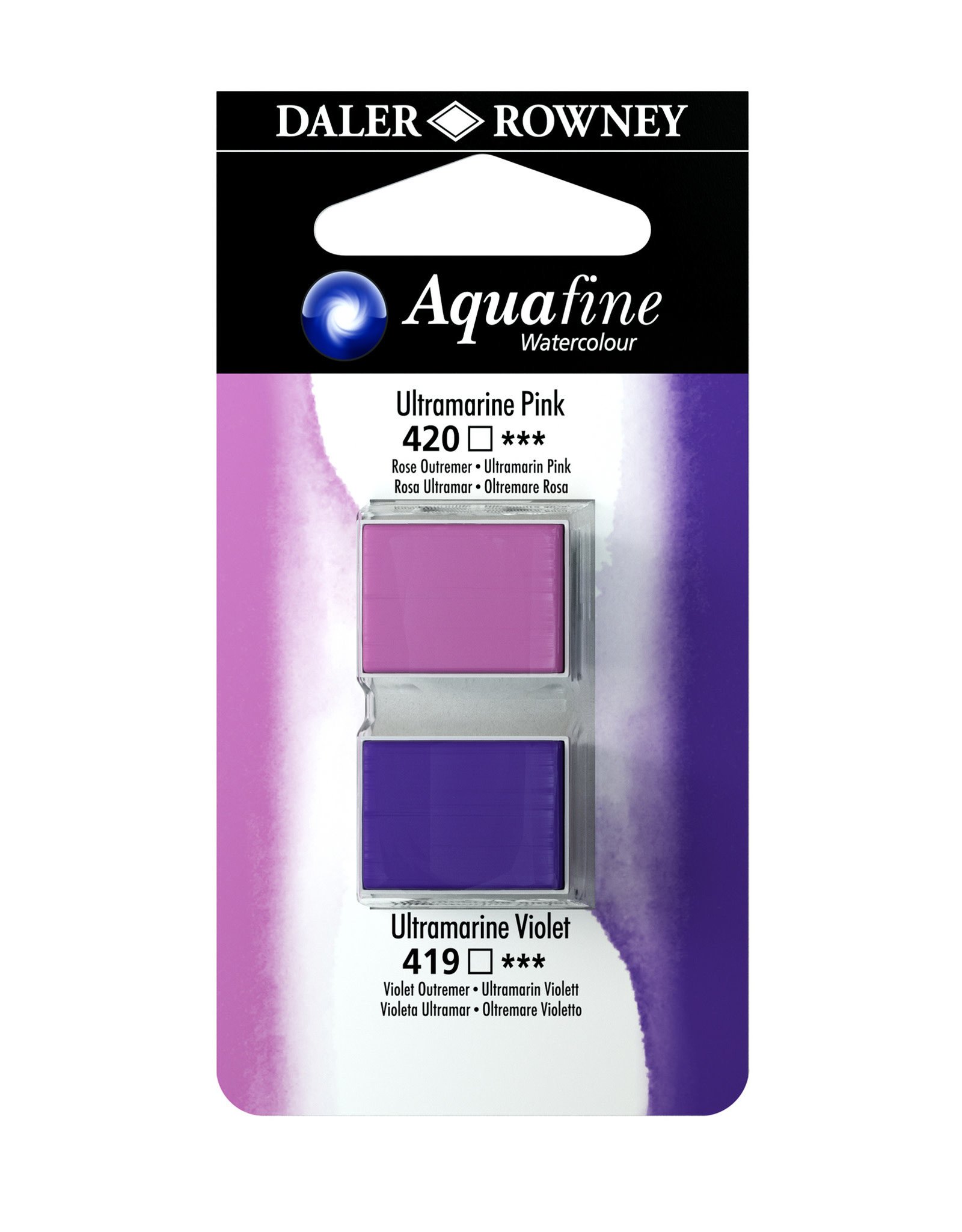 Daler-Rowney Aquafine Watercolor Half Pans, Ultramarine Pink/Ultramarine Violet