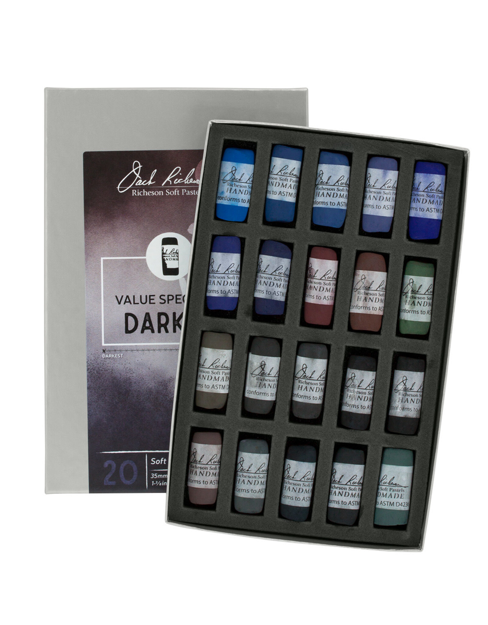 Jack Richeson Jack Richeson Hand Rolled Pastels Set of 20 (Dark Value 1)