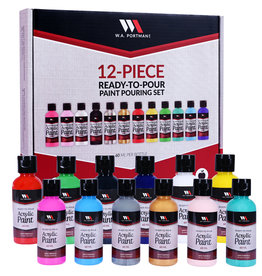 W.A. Portman WA Portman 2oz/60ml 12-Pc Ready To Pour Acrylic Pouring Paint Supplies for Canvas Painting