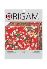 YASUTOMO Yasutomo Origami Paper, Authentic Yuzen Red Patterns, 12 Sheets