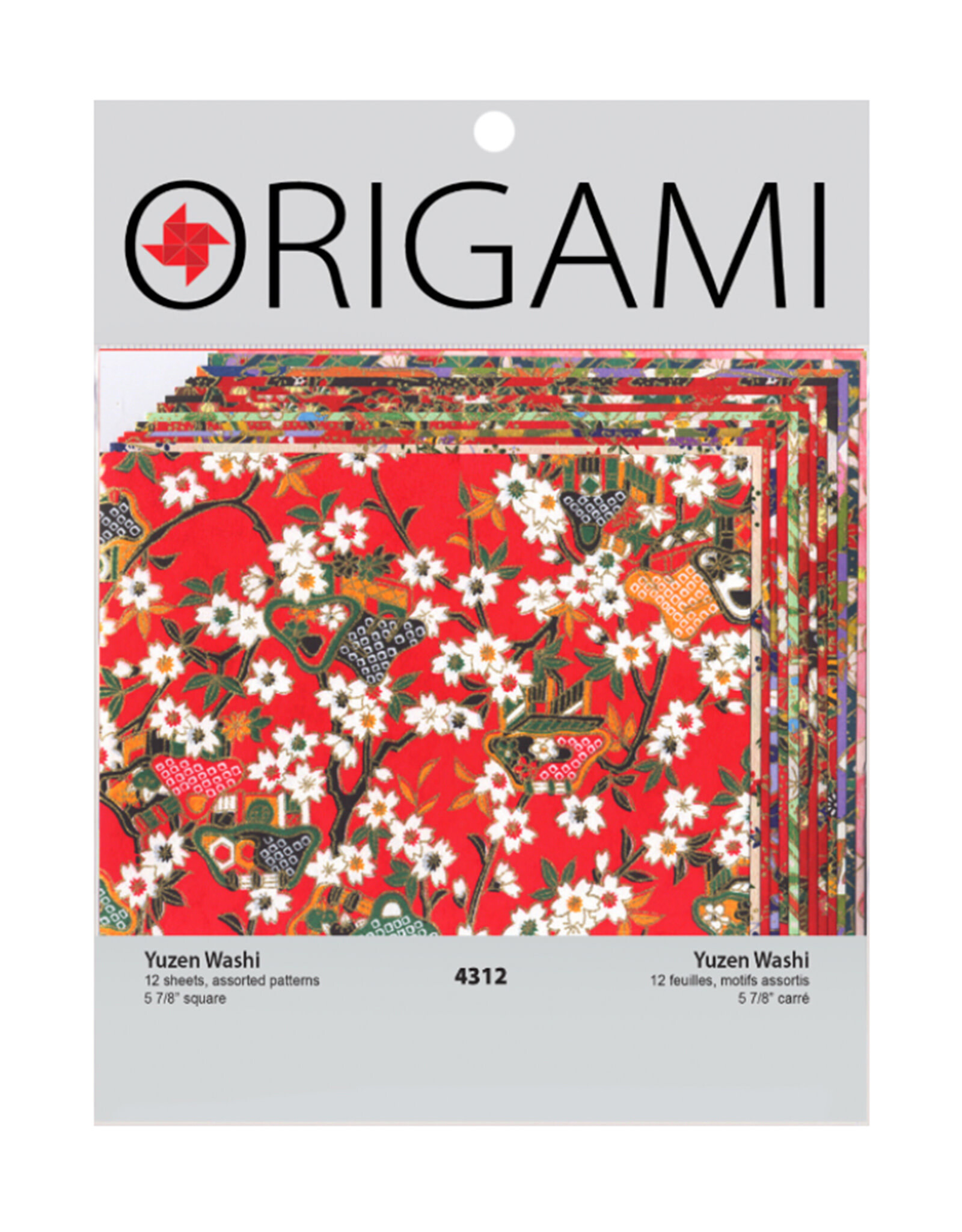 YASUTOMO Yasutomo Origami Paper, Authentic Yuzen Red Patterns, 12 Sheets