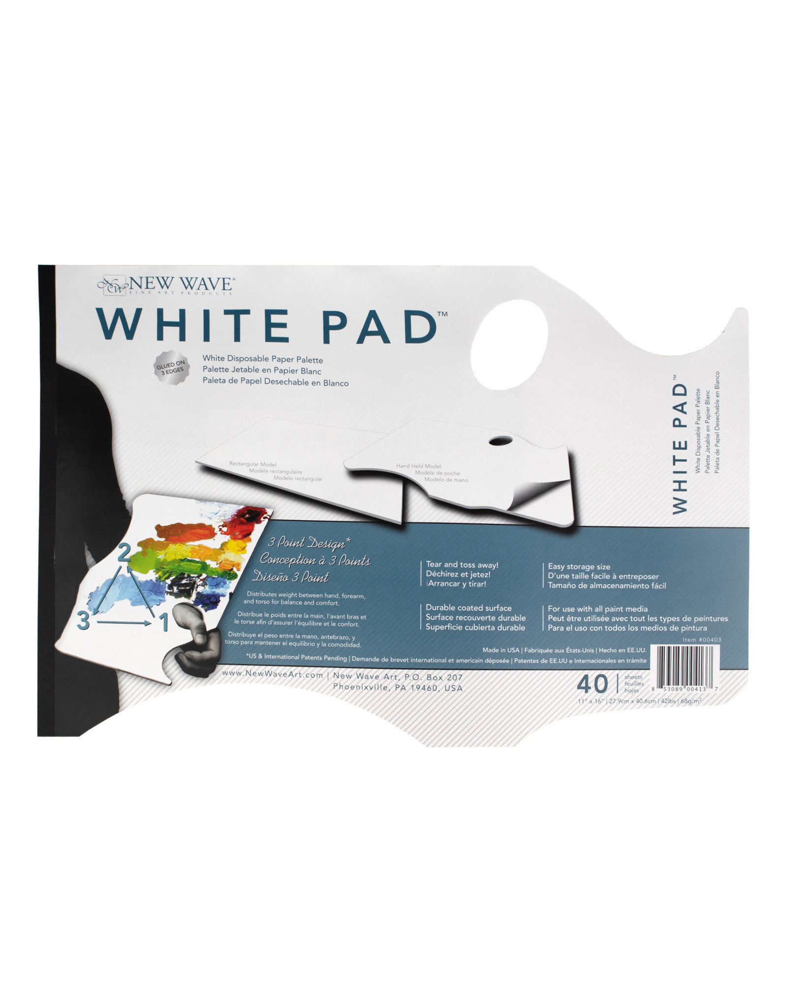 New Wave New Wave White Pad Ergonomic Hand Held Paper Palette, 11” x 16”
