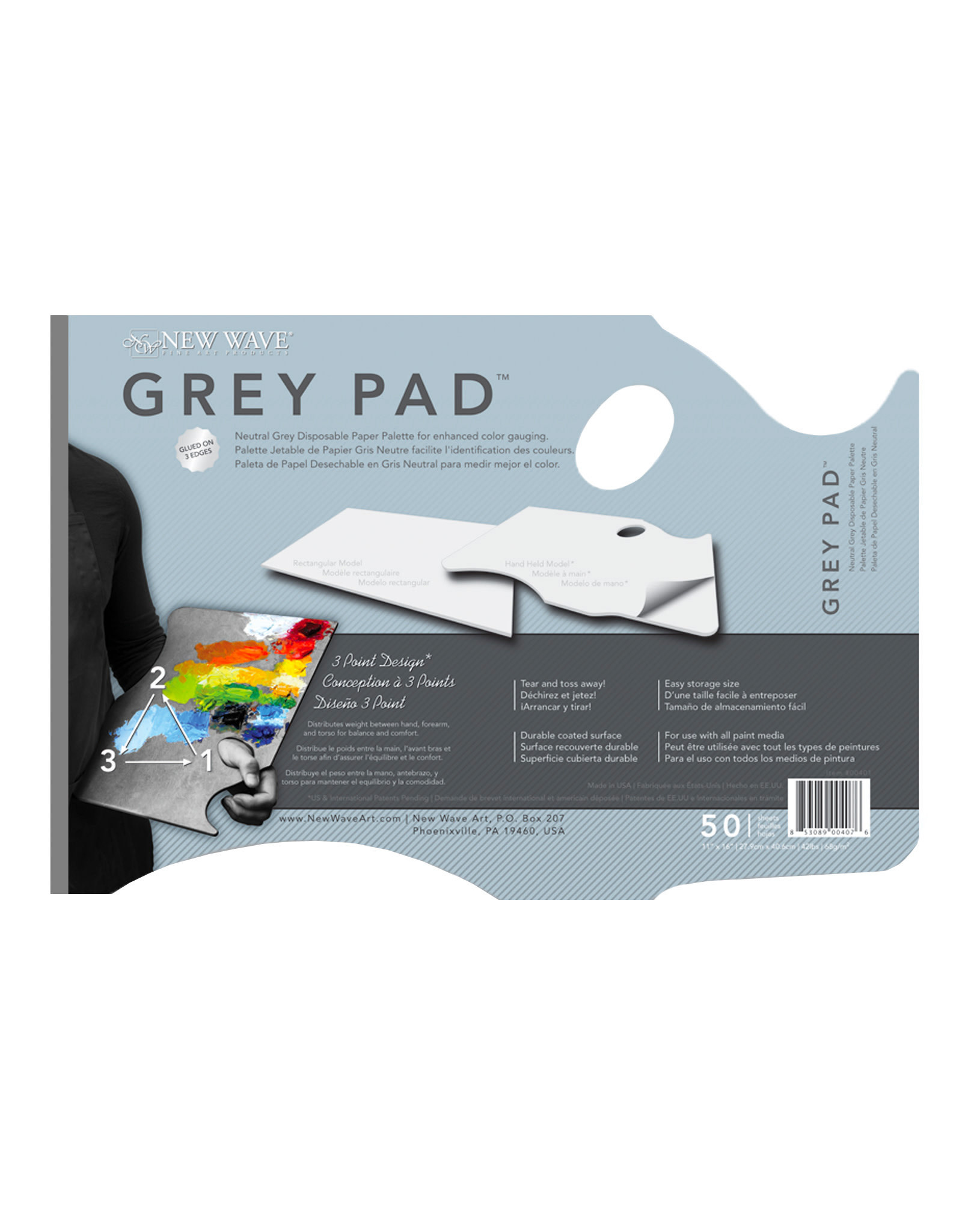 New Wave New Wave Grey Pad Ergonomic Hand Held Paper Palette, 11” x 16”
