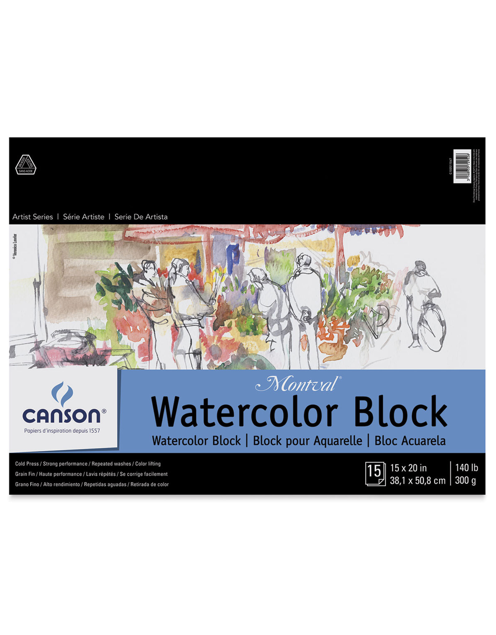Canson Canson Montval Cold-Press Watercolor Block, Natural White, 15” x 20”