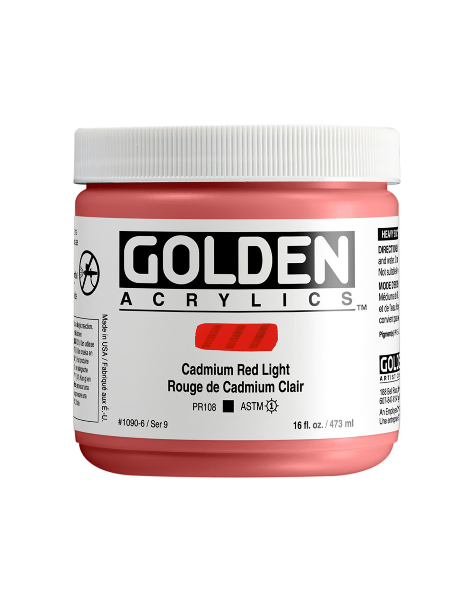 CLEARANCE Golden Heavy Body Acrylic Paint, C.P. Cadmium Red Light, 16oz