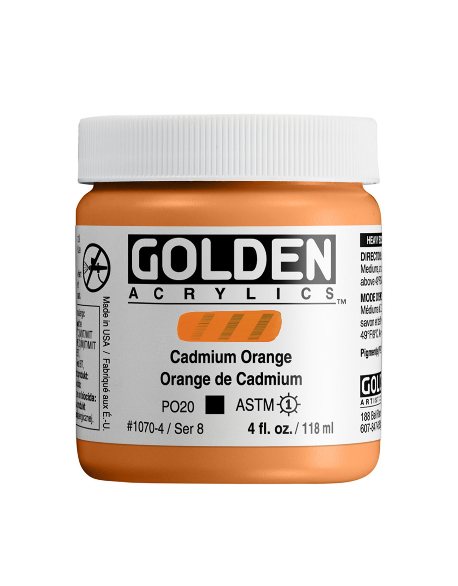 CLEARANCE Golden Heavy Body Acrylic Paint, Cadmium Orange, 4oz