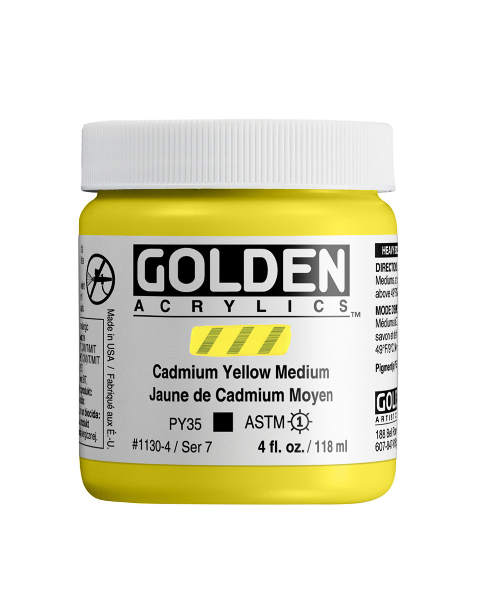 Golden Heavy Body Acrylic Paint, Cadmium Yellow Medium 4 oz jar