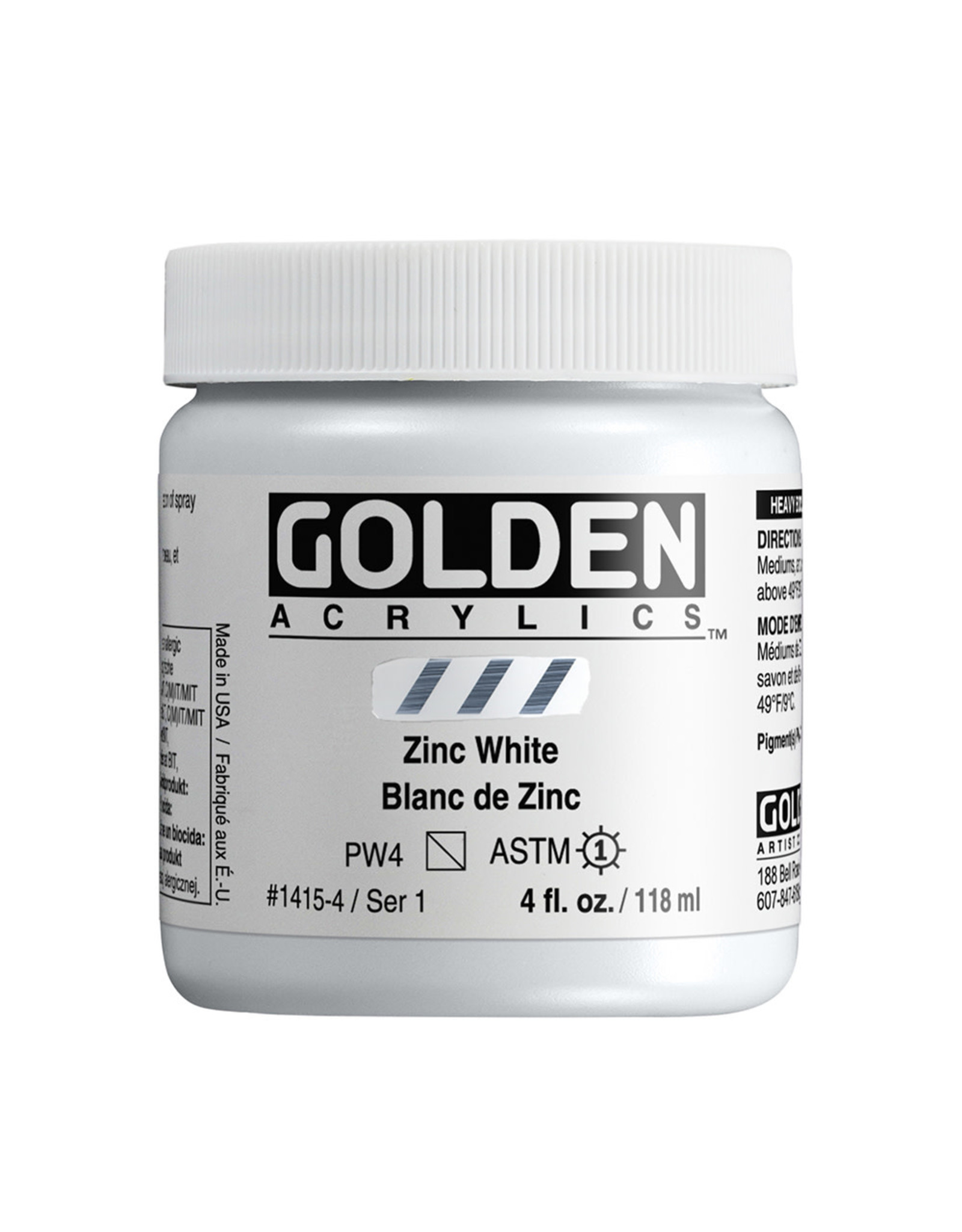 Golden Golden Heavy Body Acrylic Paint, Zinc White,  4oz