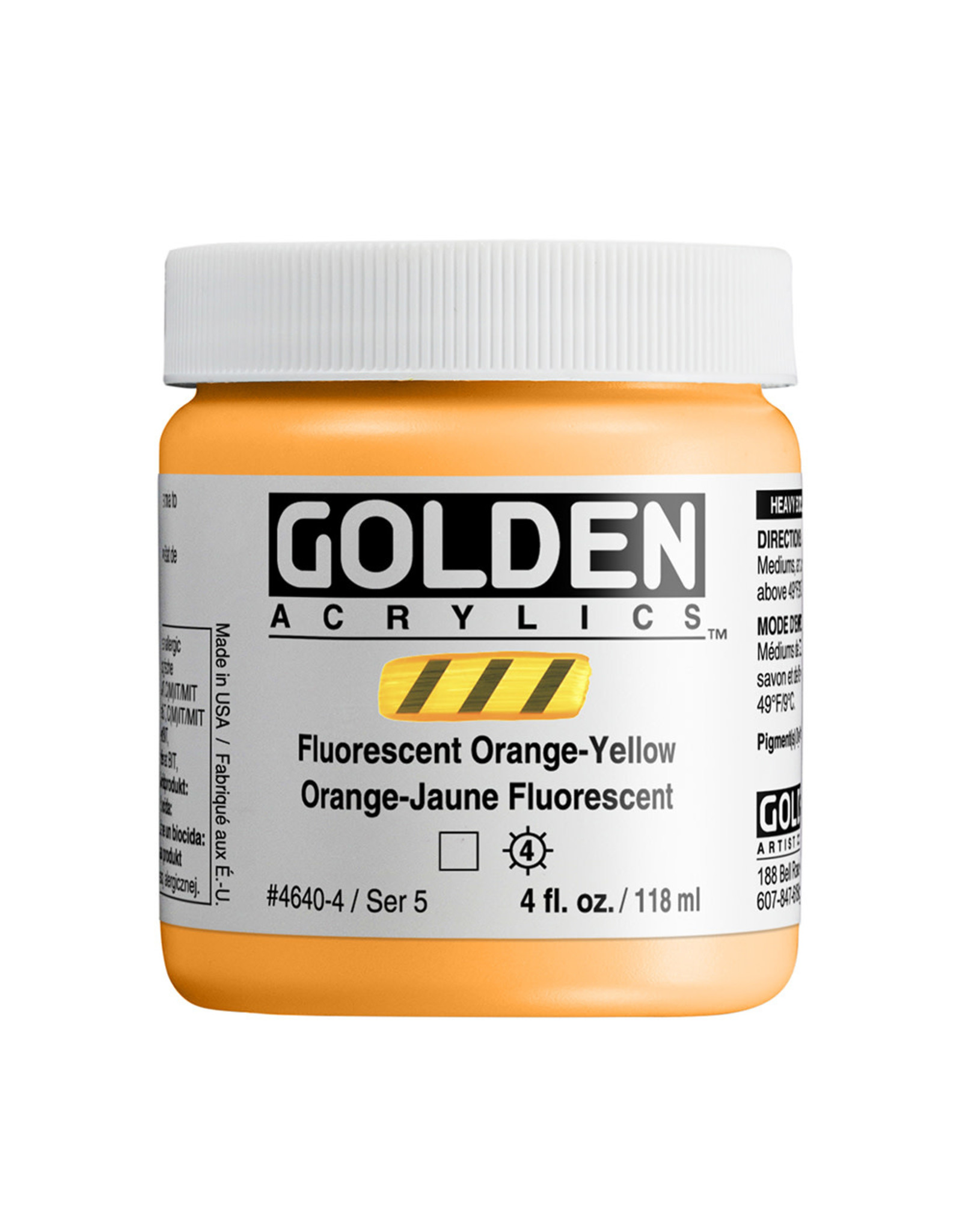 CLEARANCE Golden Heavy Body Acrylic Paint, Fluorescent Orange-Yellow, 4oz