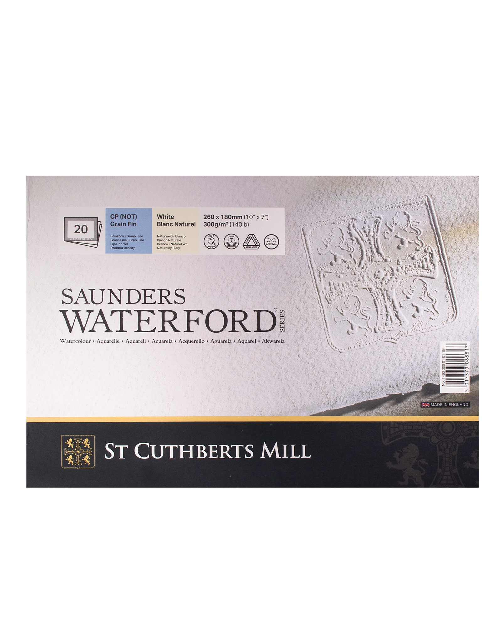 St.Cuthberts Saunders Waterford Block, 10" x 7", Cold Press, 140 lb (300 gsm), 20 Sheets