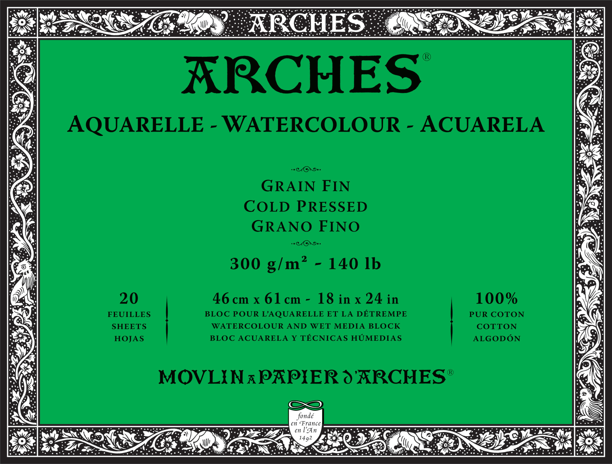Arches Aquarelle Watercolor Block 140 Lb Cold Press 18 x 24