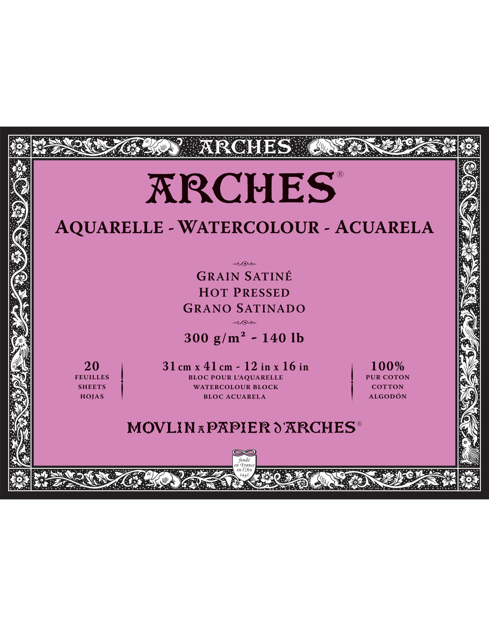 Arches Arches Watercolour Block, Hot Pressed, 12'' x 16'' 140lb
