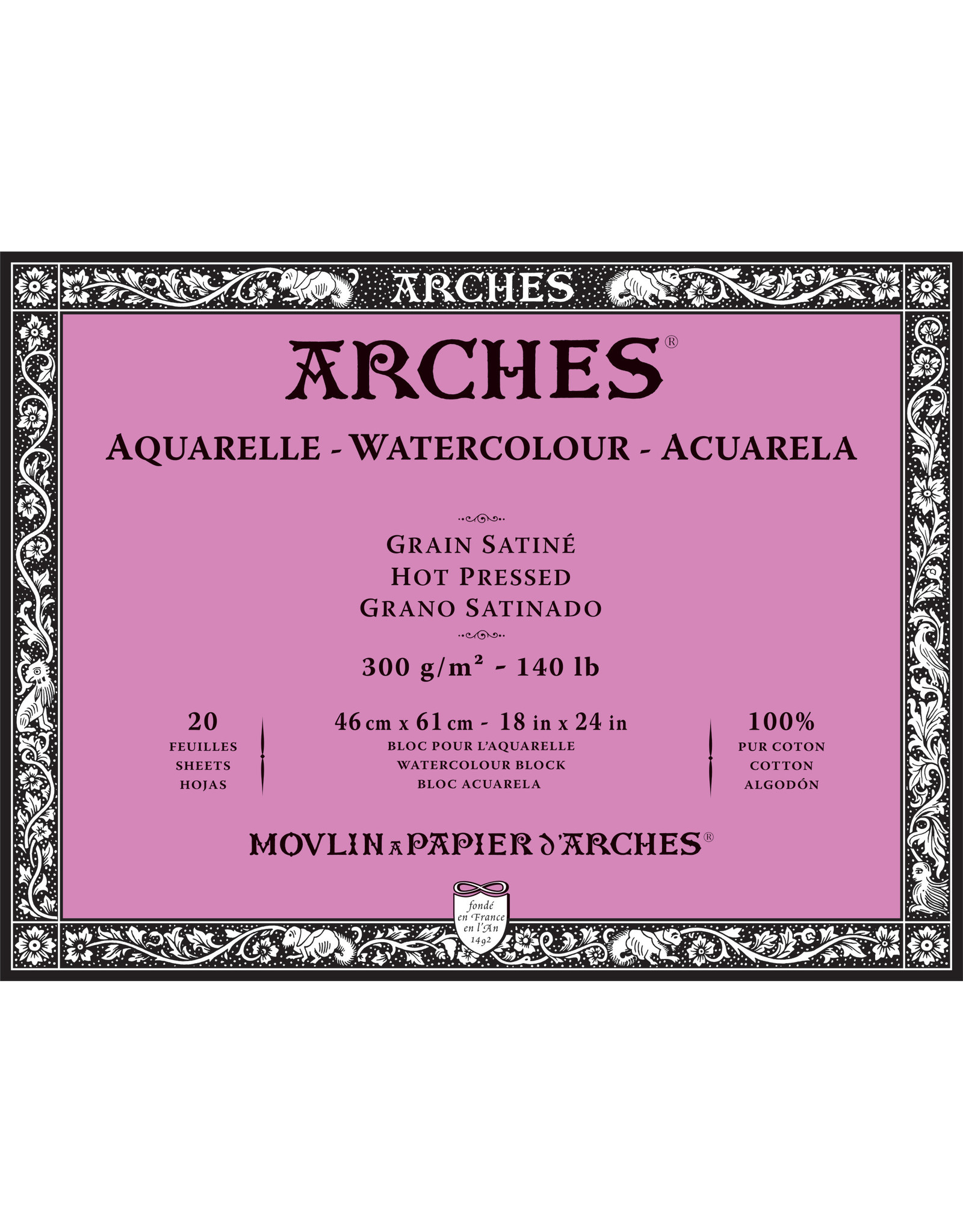 Arches Arches Watercolour Block, Hot Pressed, 18'' x 24'' 140lb