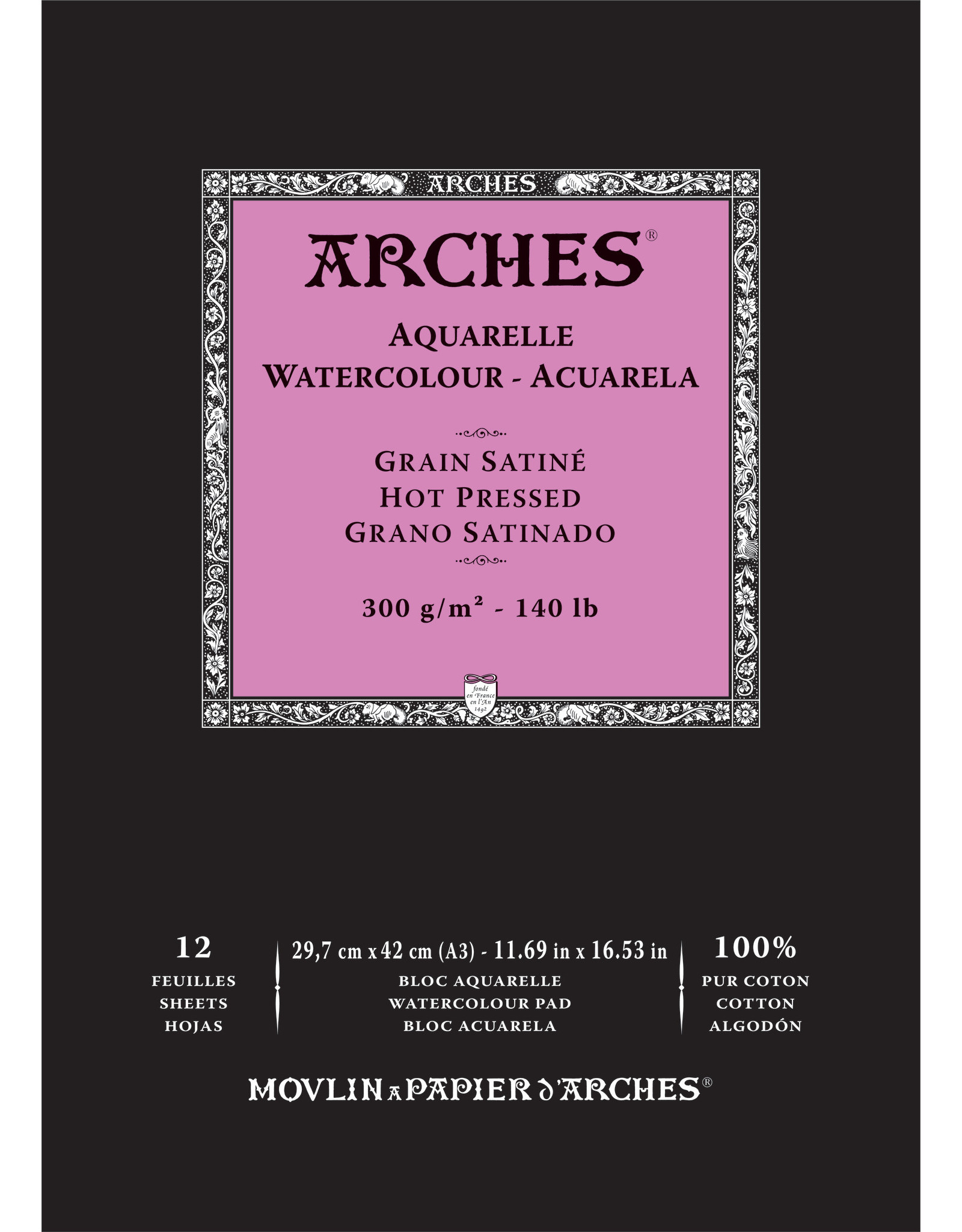 Arches Arches Watercolor Pad, Hot Press, 11.69" x 16.53"