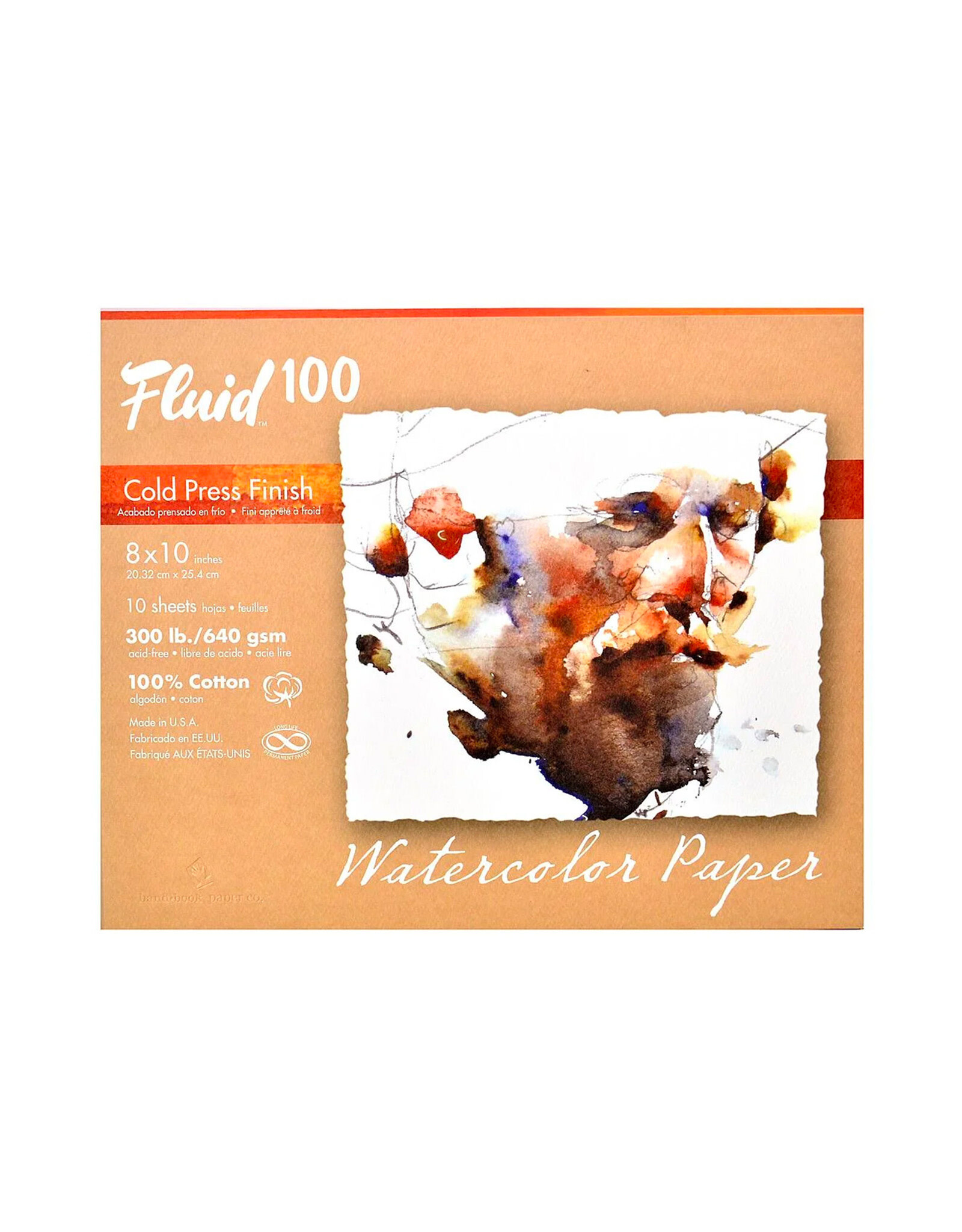 SPEEDBALL ART PRODUCTS Speedball Fluid 100 Cold-Press Pochette, 10 Sheets, 8' x 10", 140lbs