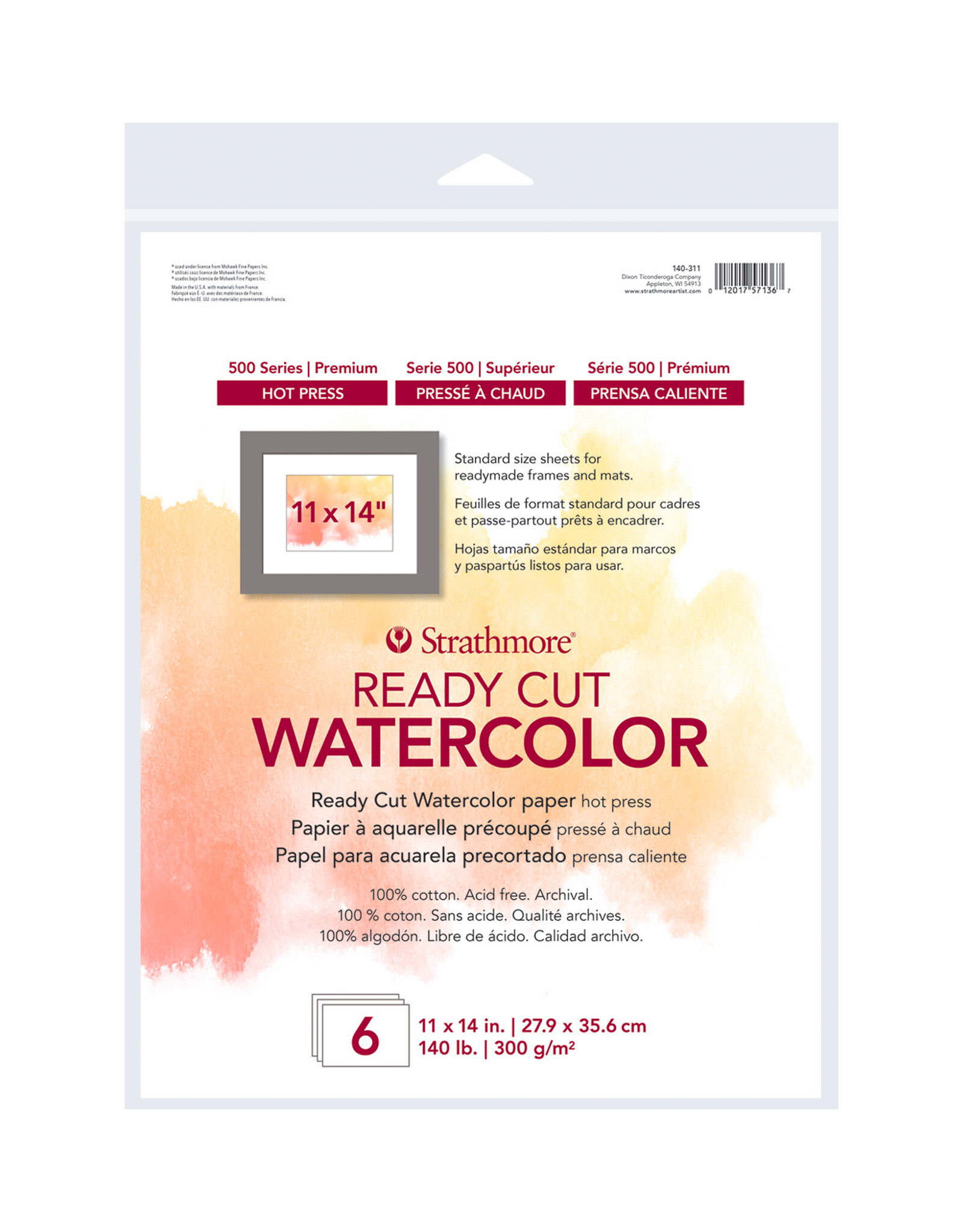 Strathmore Strathmore 500 Ready Cut Watercolor Sheets, Hot-Press, 11" x 14"