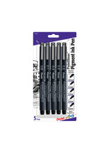 Pentel Pentel Arts Pointliner Pen, 5-Pack, Assorted Sizes, Black Ink