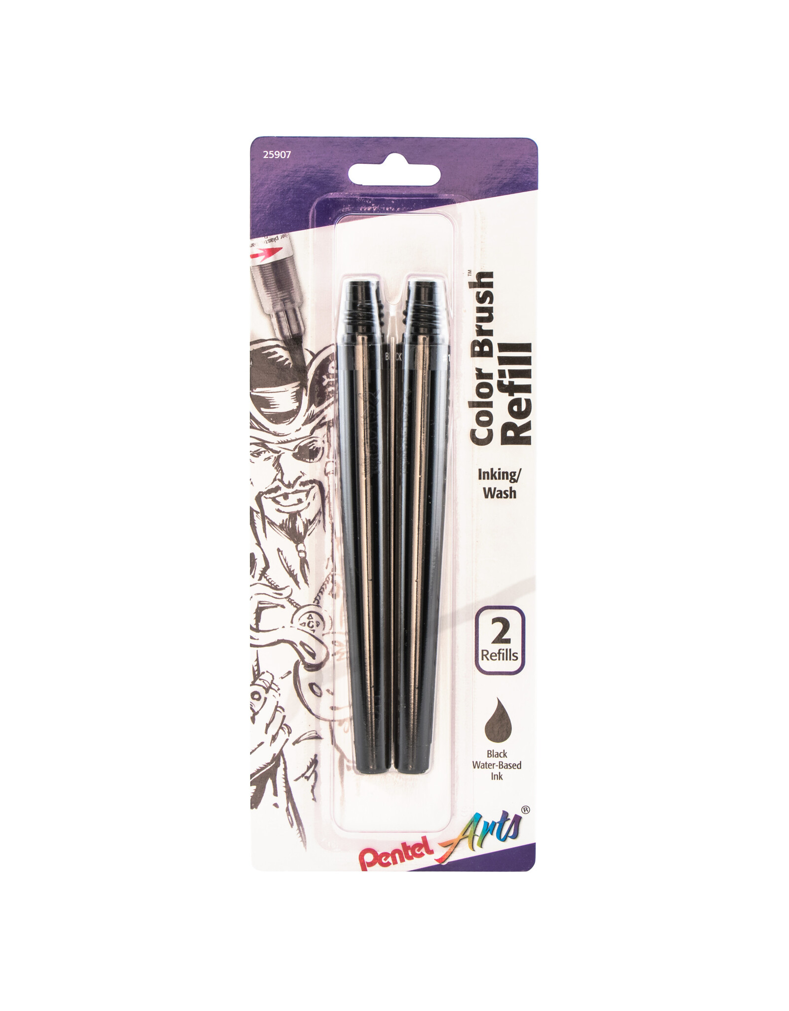 Pentel Pentel Arts Color Brush Refill, Black, Set of 2