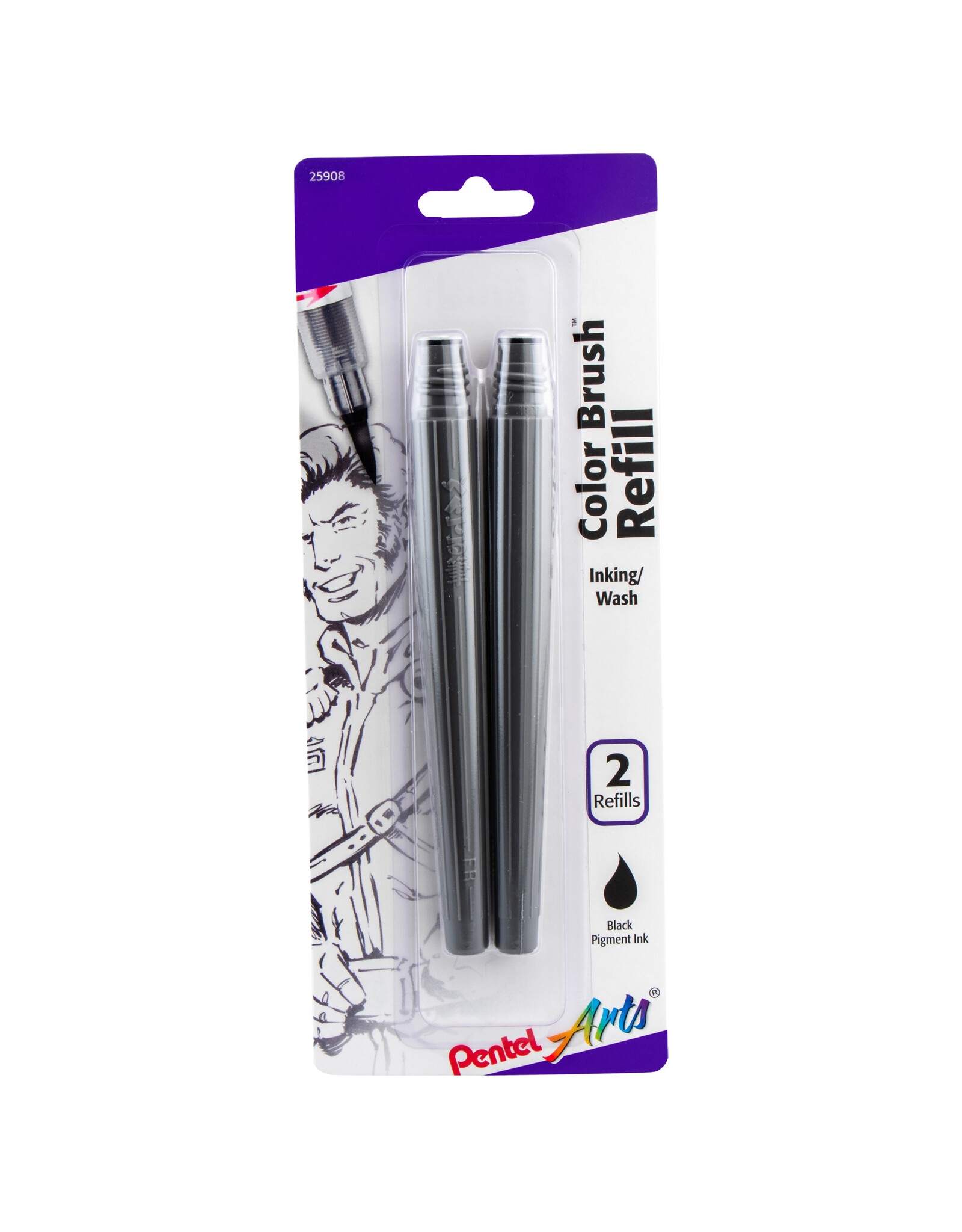 Pentel Pentel Arts Color Brush Pigment Ink Refill, Black, Set of 2