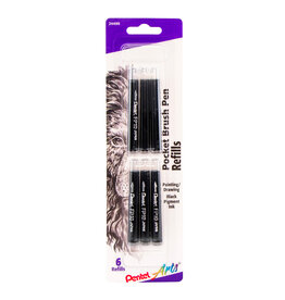 Pentel Pentel Arts Pocket Brush Refill, Black, Set of 6