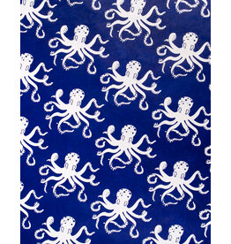 AITOH Aitoh Lokta Printed Octopus Blue and Natural, 19.5" x 29.5"