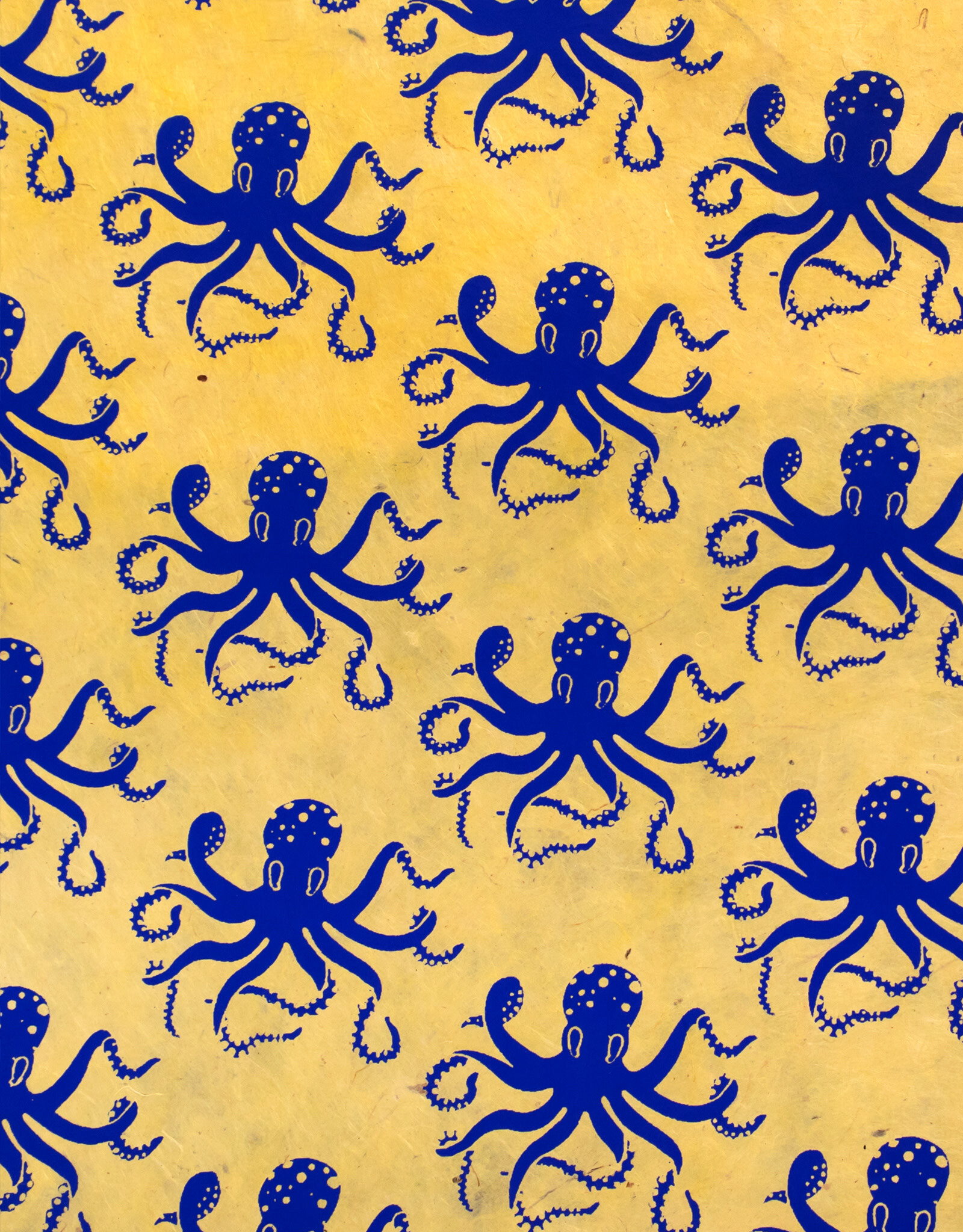 AITOH Aitoh Lokta Printed Octopus Blue on Yellow, 19 .5" x 29 .5"