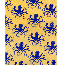 AITOH Aitoh Lokta Printed Octopus Blue on Yellow, 19 .5" x 29 .5"
