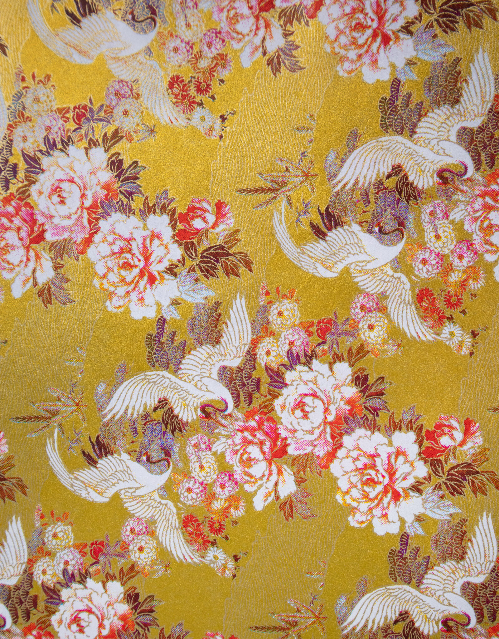 CLEARANCE Aitoh Yuzenshi: Cranes and Peonies on Gold, 19" x 25.25"