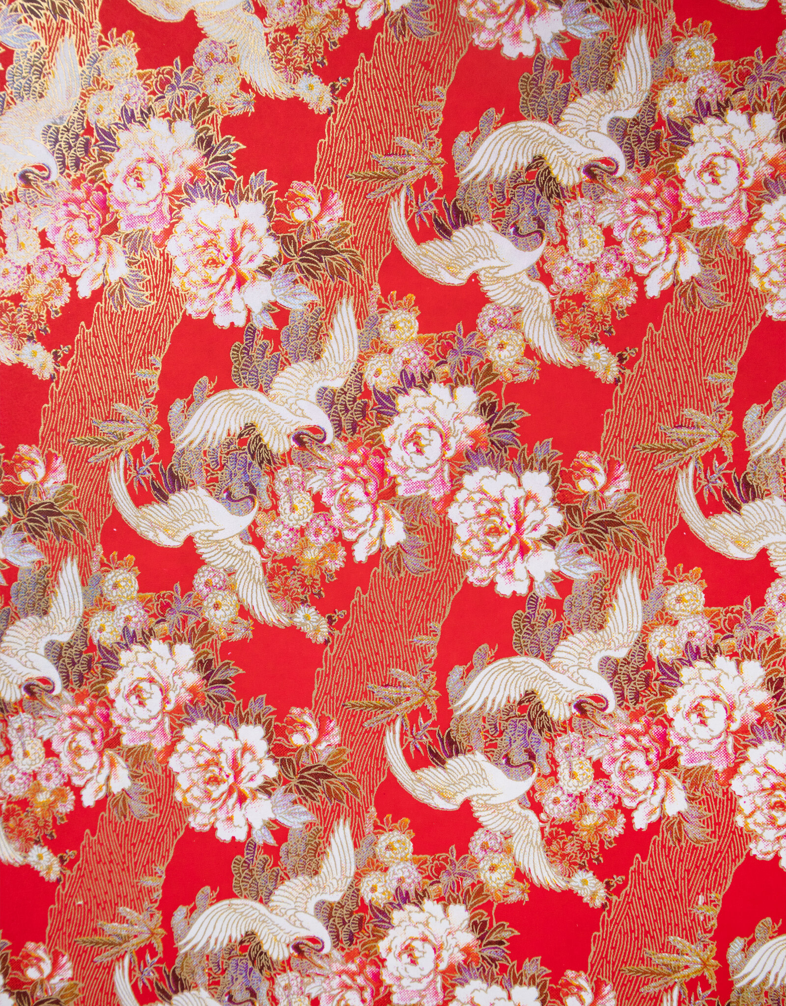 AITOH CLEARANCE Aitoh Yuzenshi: Cranes and Peonies on Red, 19" x 25.25"
