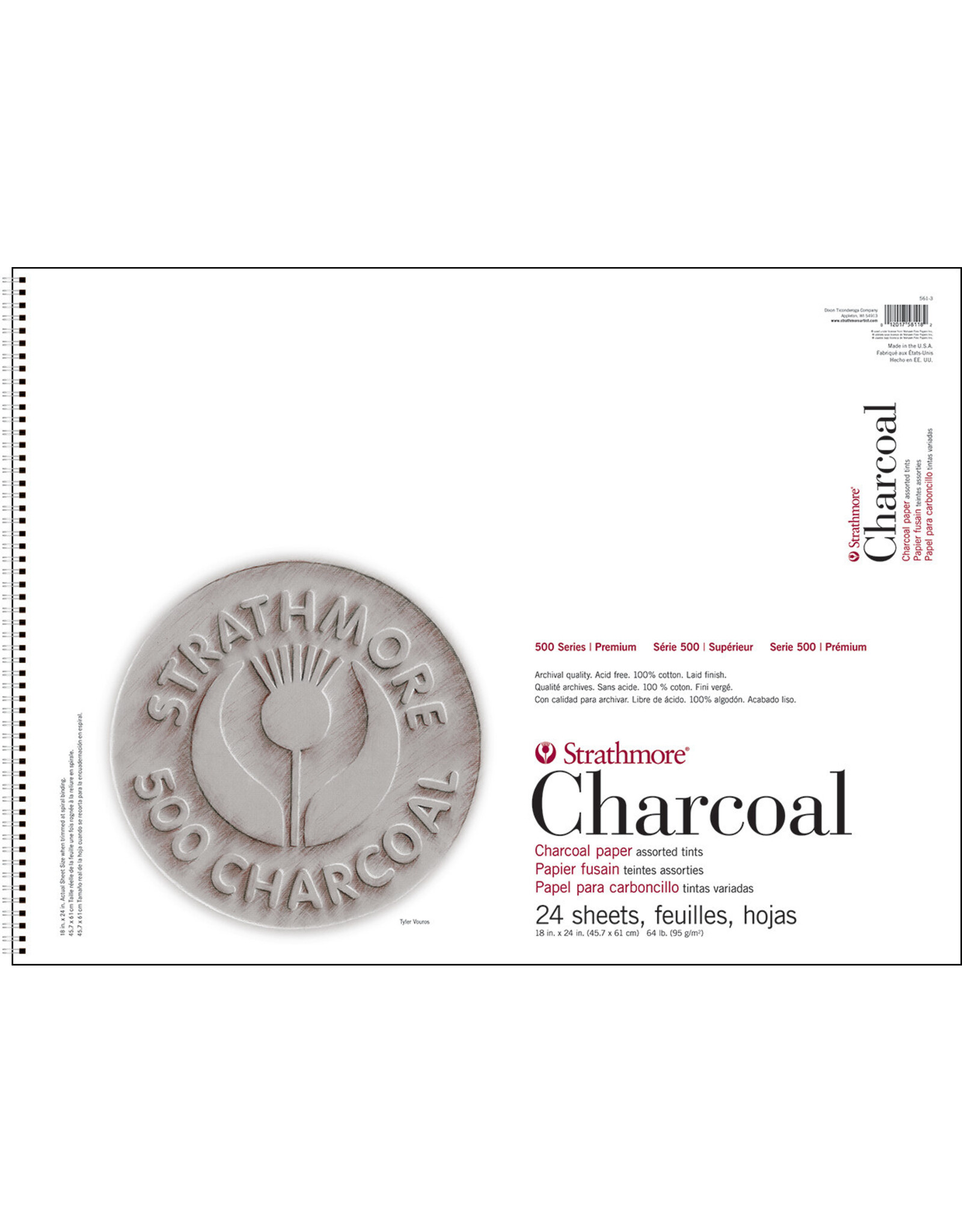 Strathmore Strathmore 500 Series Charcoal Pad, 24 Sheets, 18" x 24", Assorted Tints
