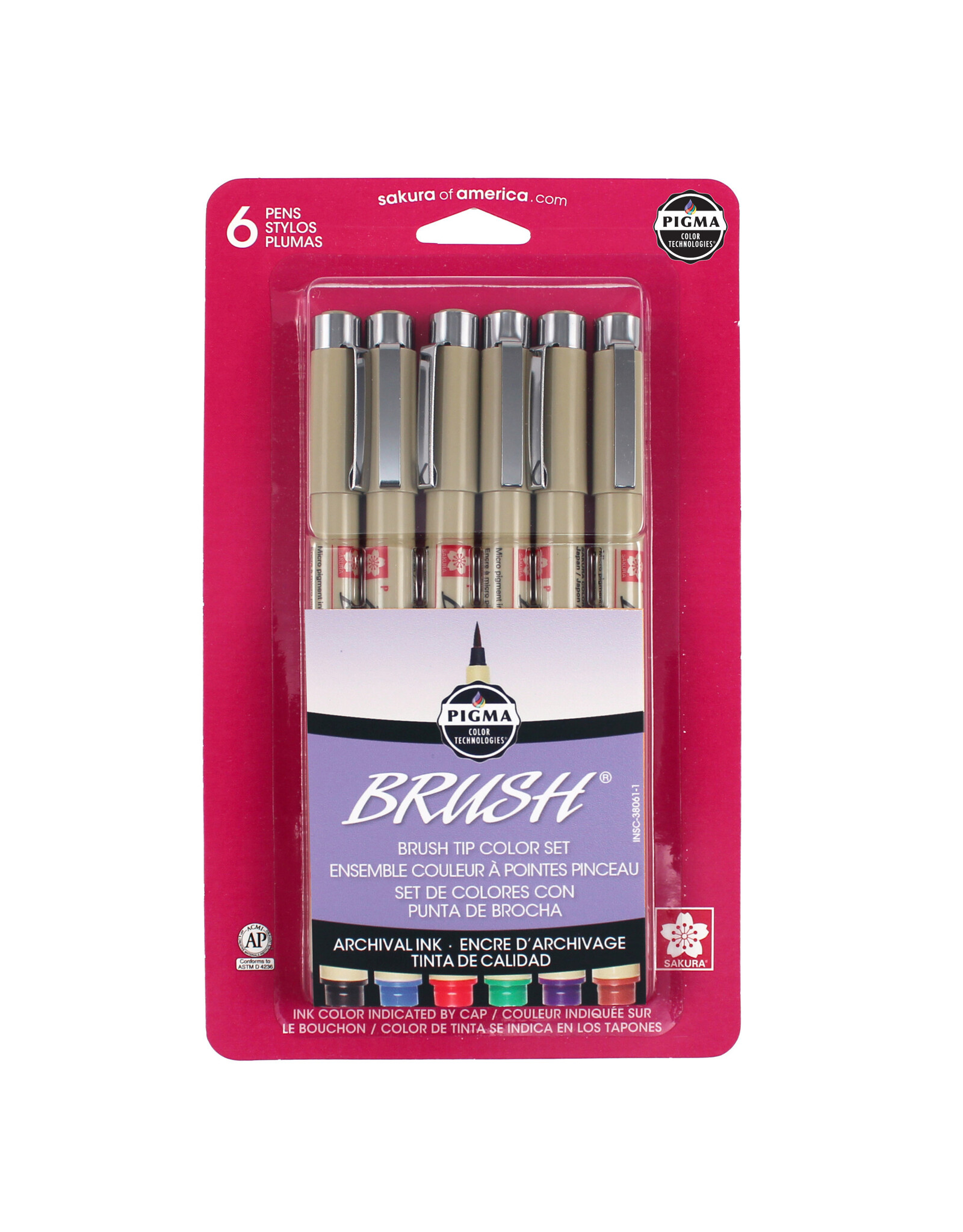 Sakura Sakura Pigma Brush Pens, Set of 6, Assorted Colors