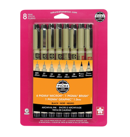 Sakura Sakura Pigma Microns, Assorted Set of 8, Black