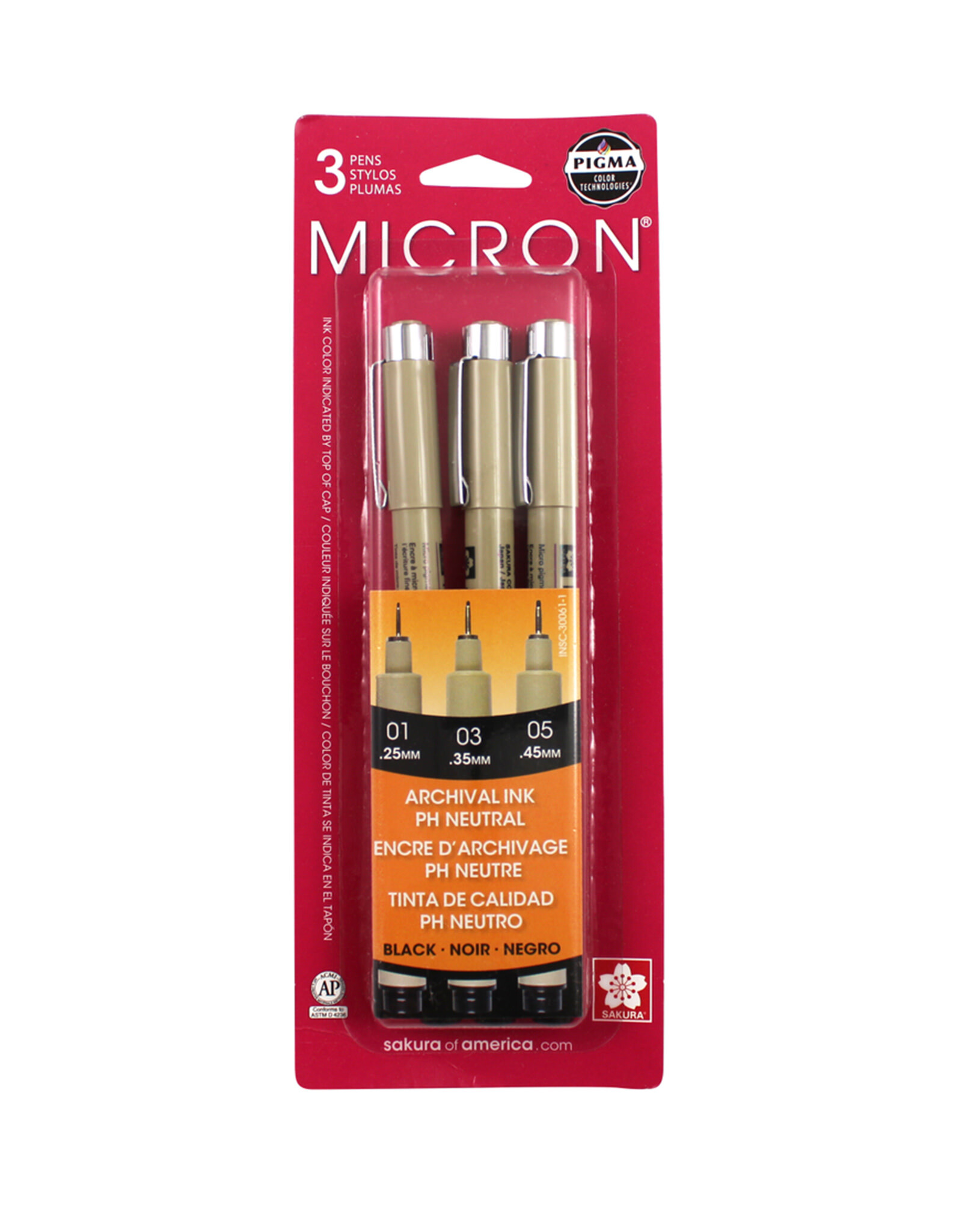 Sakura Sakura Pigma Microns, Fine Set of 3, Black (01,03,05)