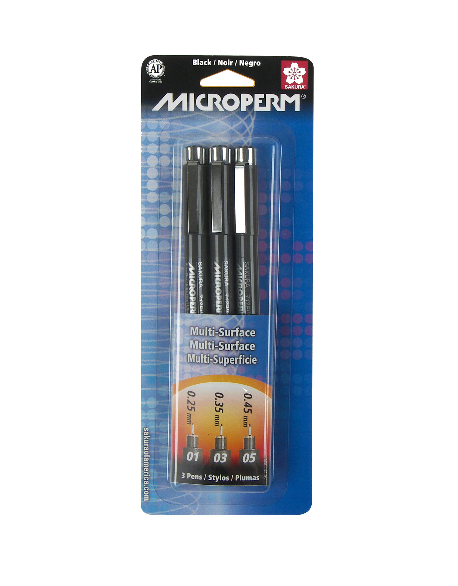 Sakura Sakura Microperm Pens, Assorted Set of 3, Black