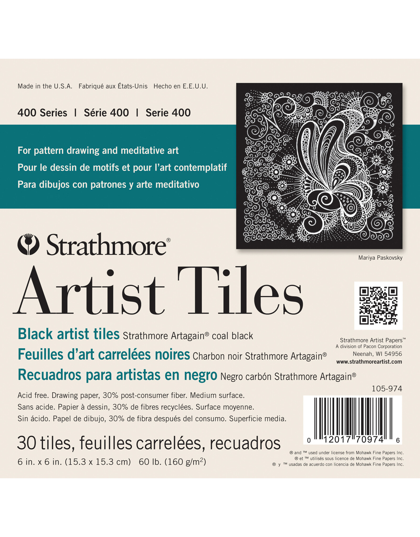 Strathmore Strathmore 400 Artagain Artist Tiles, Black 6" x 6", 30 Tiles