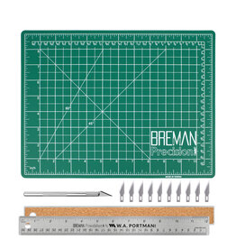 W.A. Portman WA Portman 9x12" Self Healing Cutting Mat with Precision Craft Knife, Hobby Knife Blades & 12" Cork Backed Metal Ruler