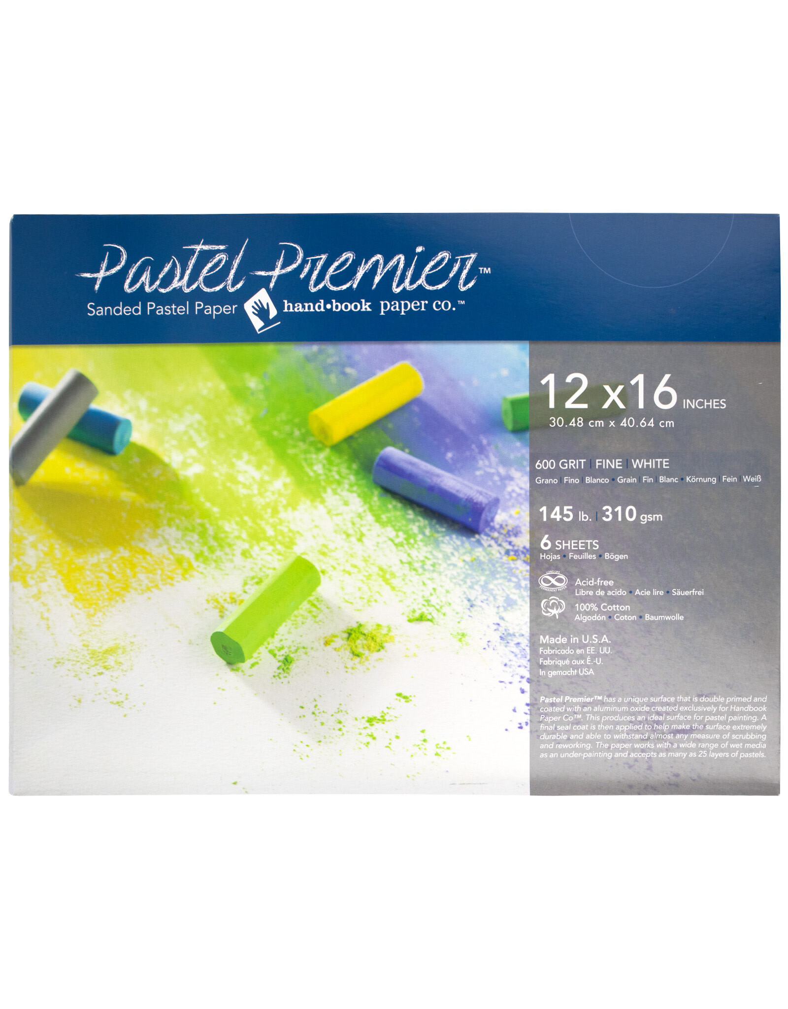 CLEARANCE Speedball Premier Pastel Paper, Fine Grit, 6 Sheets, 12” x 16”, White