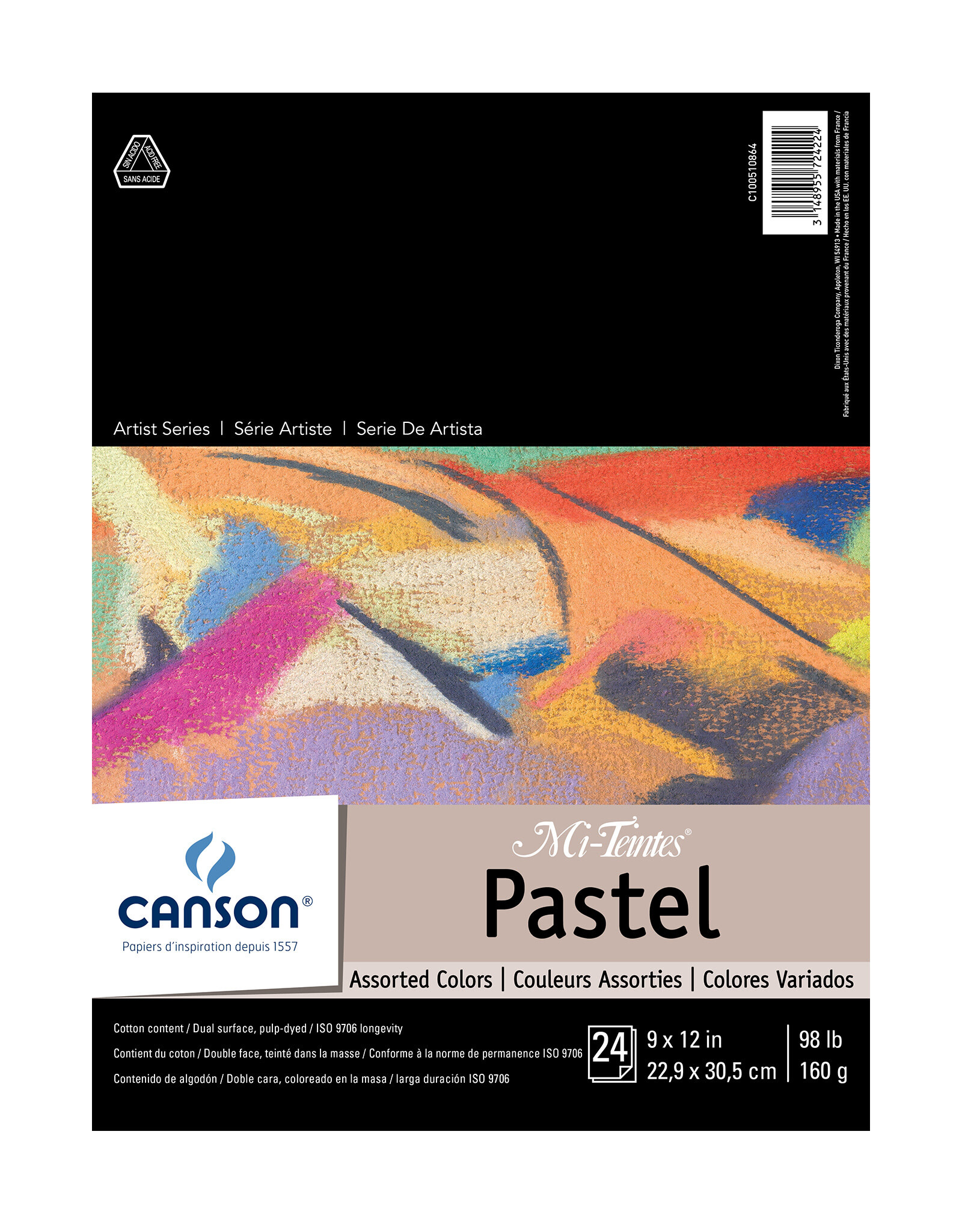 Strathmore Canson Mi Teintes Pastel Paper, 24 Sheets, 9” x 12”, Assorted Tones